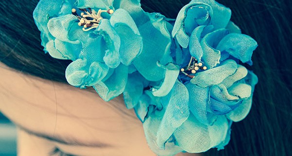 Serre-tête « Fleurs bleues » en tissu