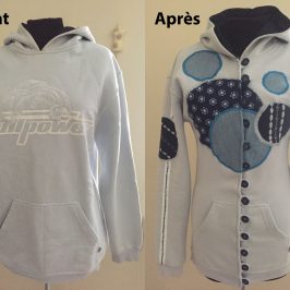 Sweat transformé en veste customisée