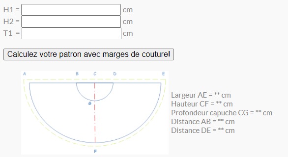 Calculateur pour créer un patron de cape avec capuche